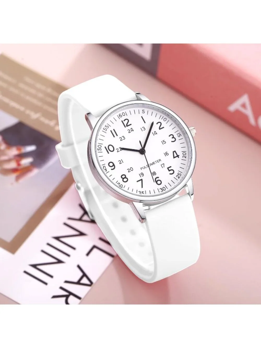 Women's All White Analog Quartz Solid Silicone Band Read Dial Nurse Wrist Watch